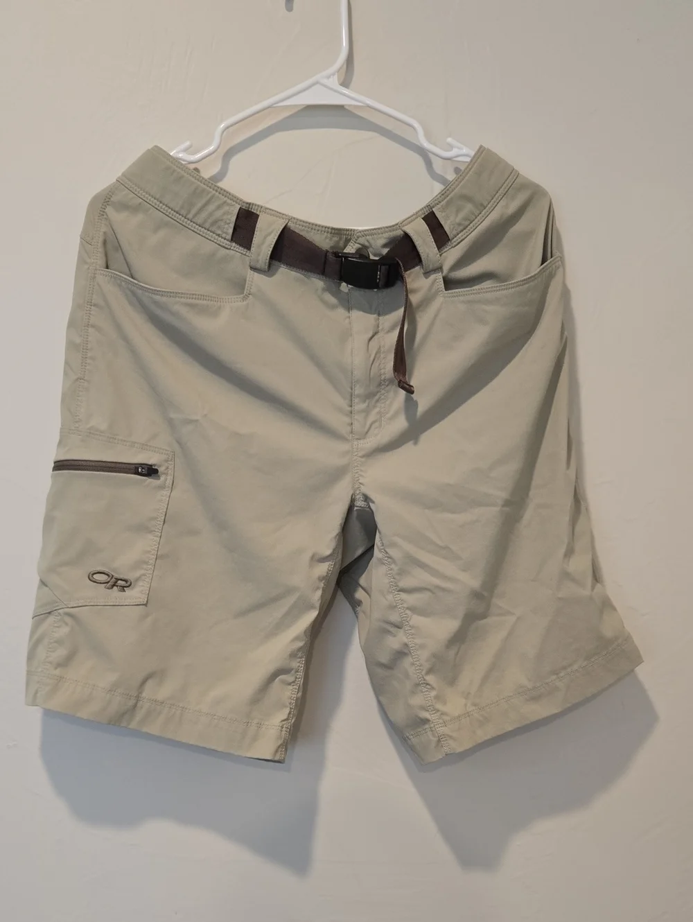 Outdoor Research Tan Lightweight Hybrid Shorts with Brown Belt
